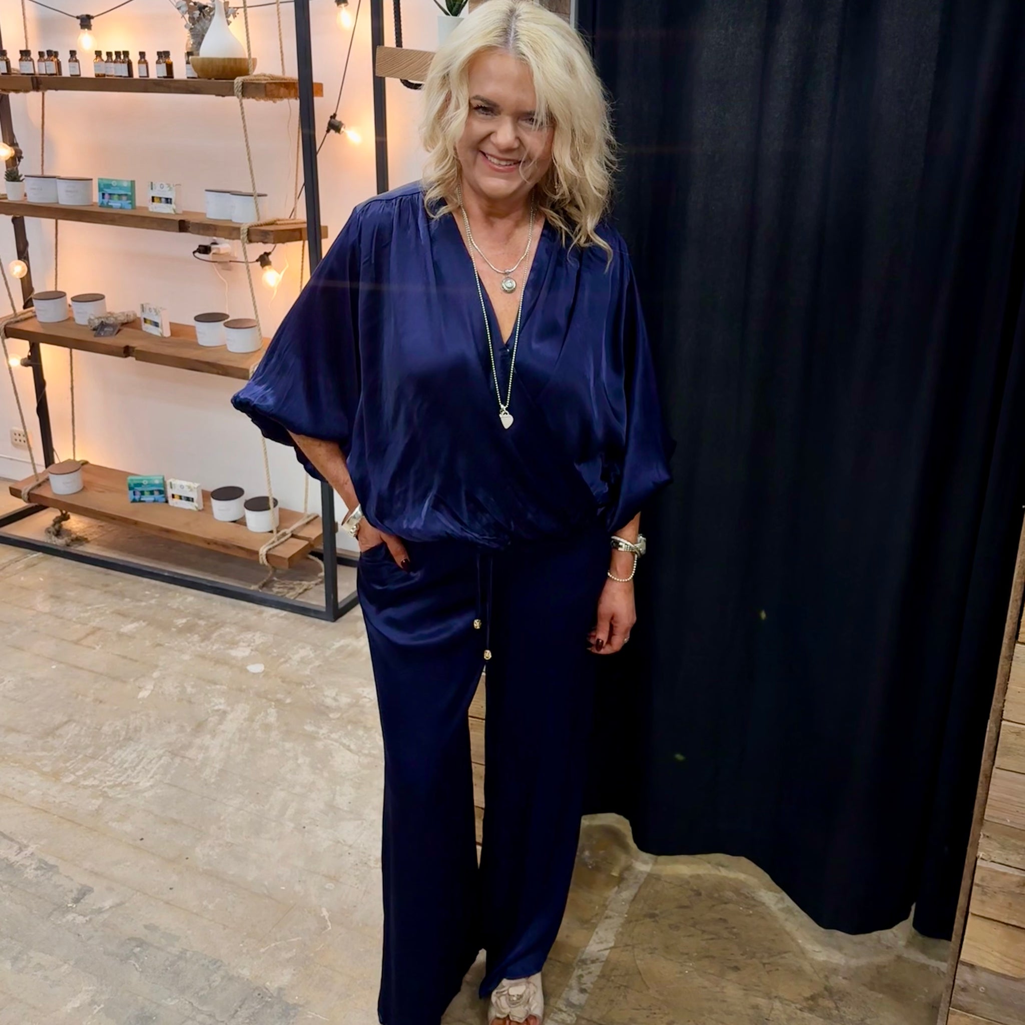 Ezra Satin Pants - Navy