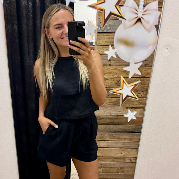 Pure Linen Top - Black