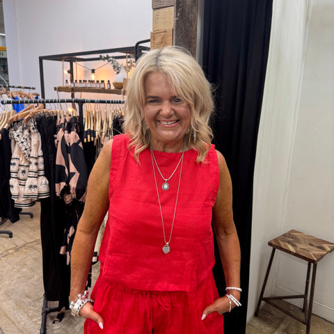 Pure Linen Top - Red