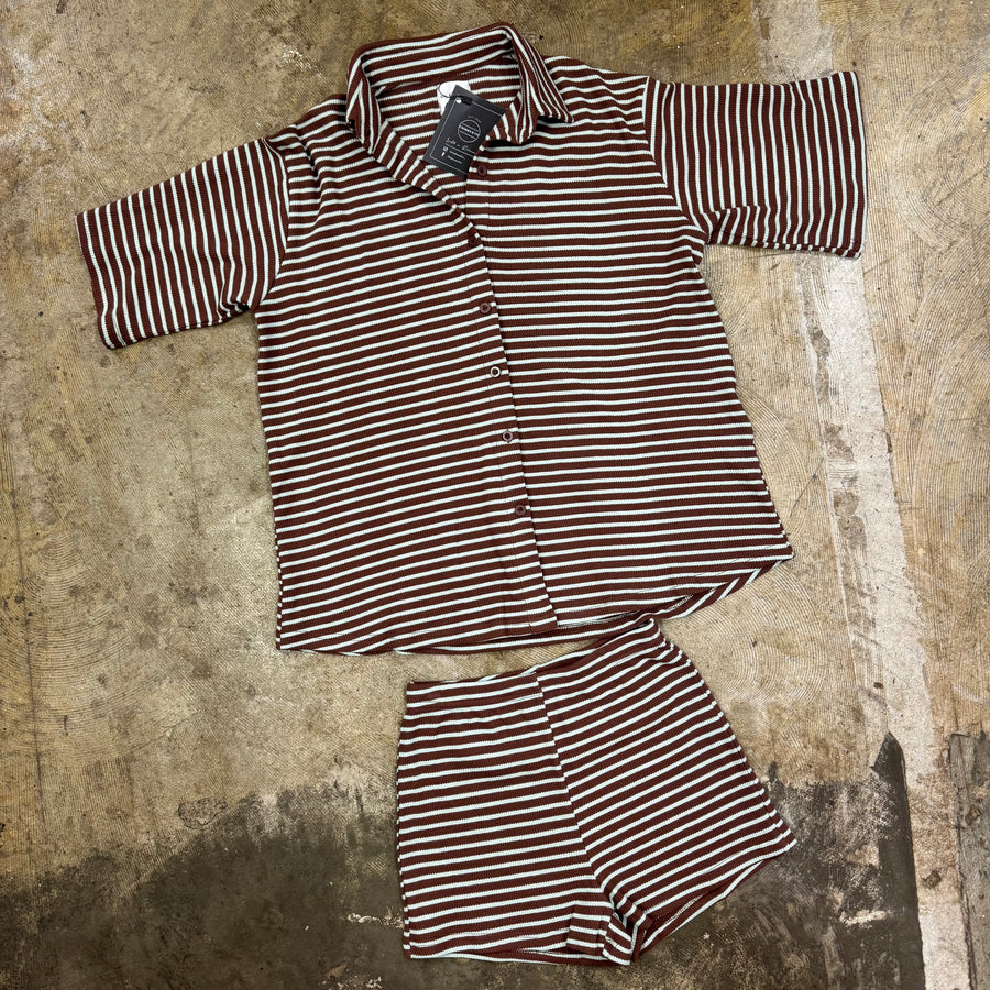 By Frankie Stripe Shorties Set - Choc / Blue