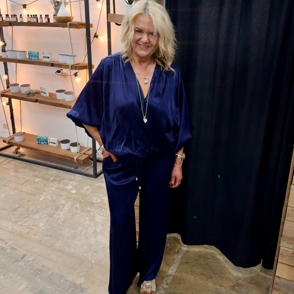 Ezra Satin Blouse - Navy