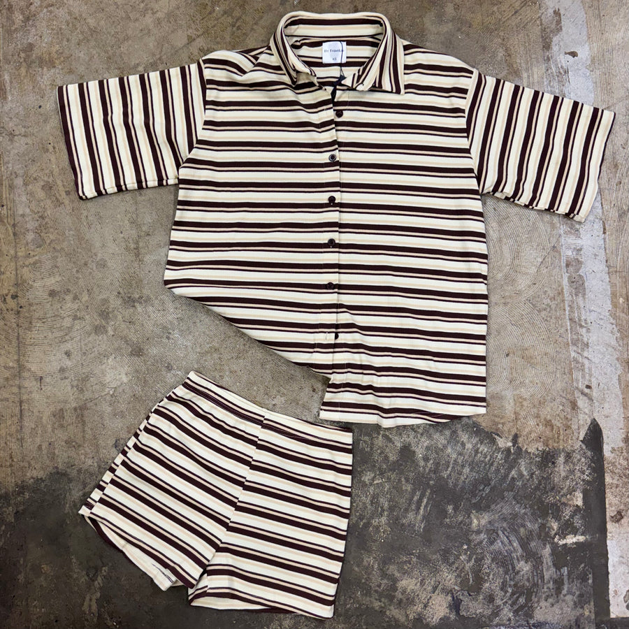 By Frankie Stripe Shorties Set - Cream/Choc