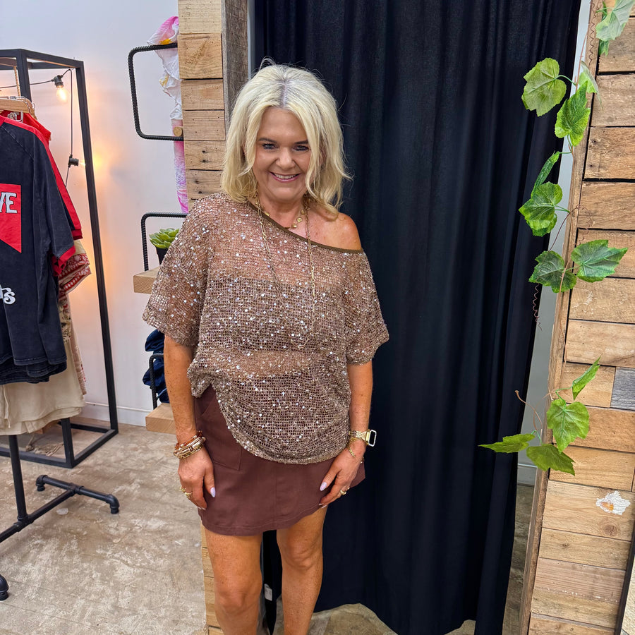 By Frankie Sequin Off Shoulder Top - Choc