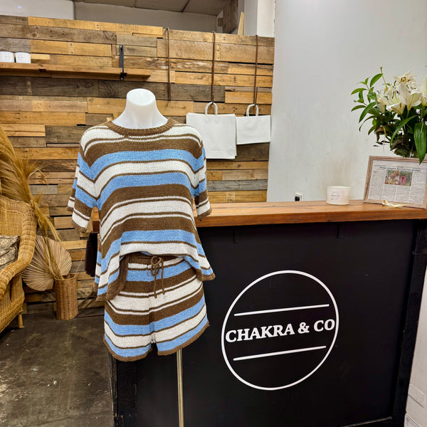 By Frankie / Choc & Blue Stripe Knit Set
