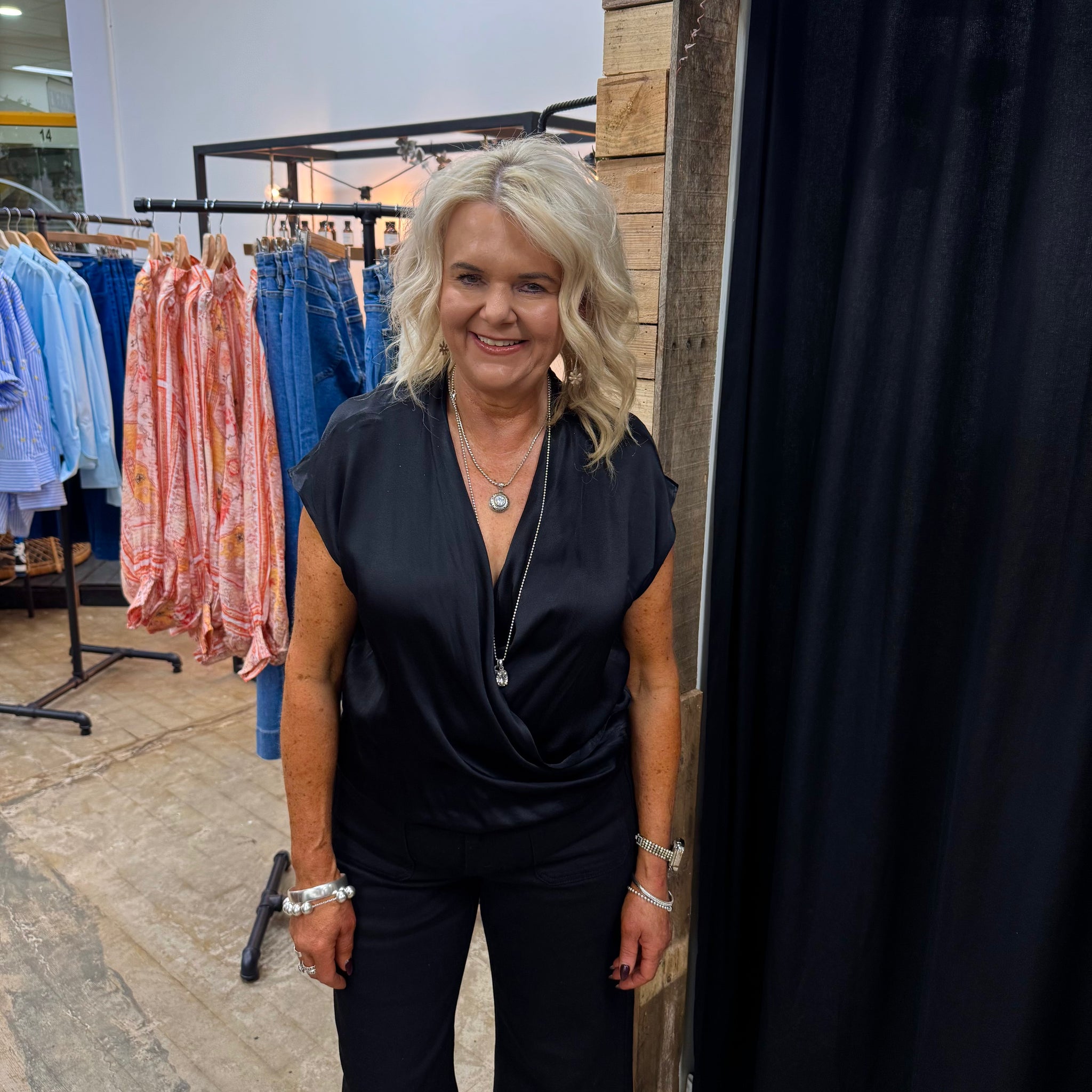Bindie Satin Blouse - Black