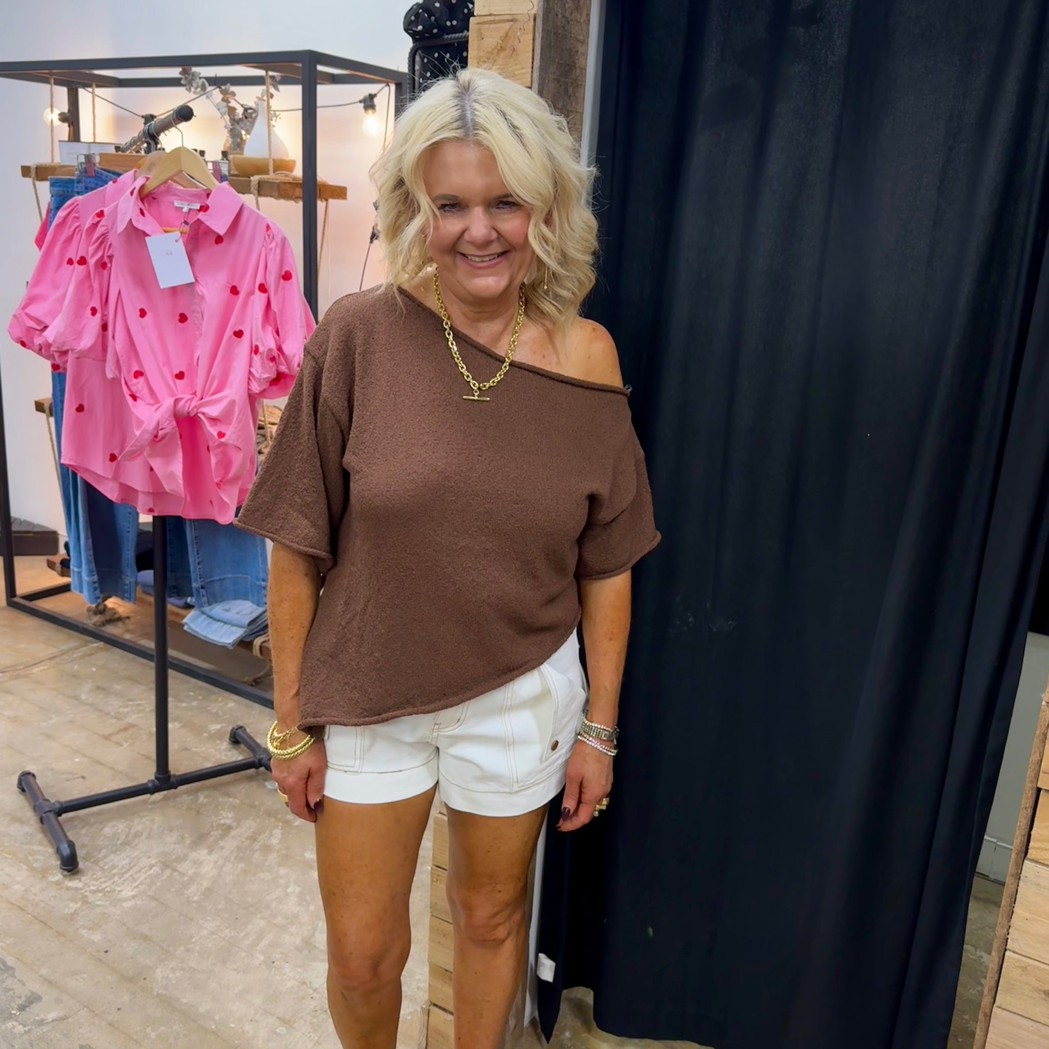 Dallas One Shoulder Knit - Chocolate