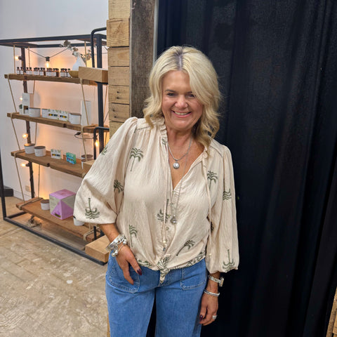 Flora Palm Blouse - Olive