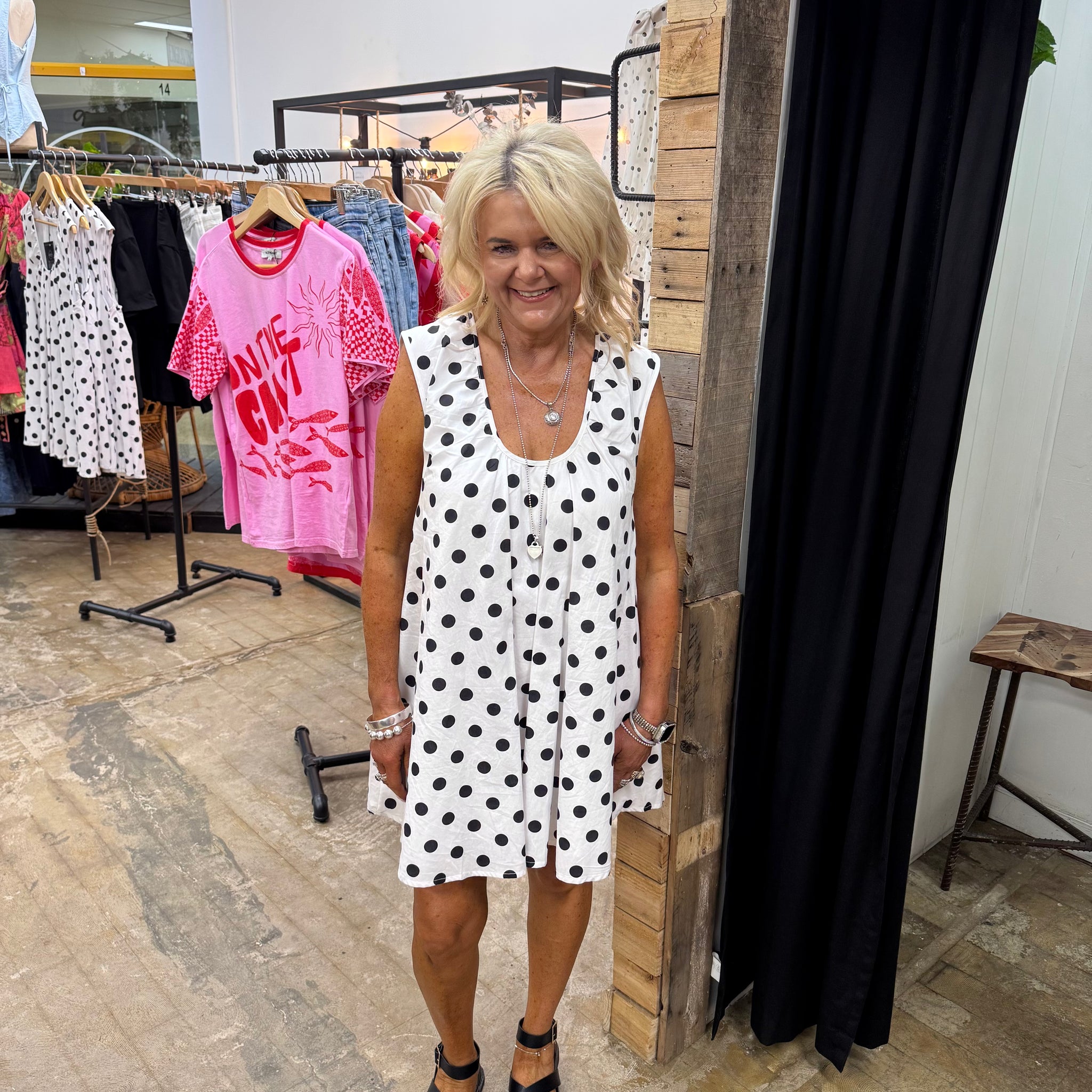 Elsie Polka Dress - White & Black