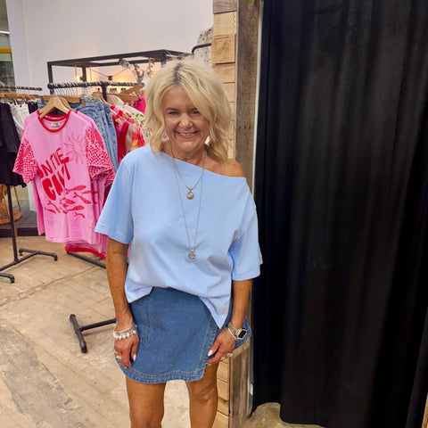 Finn Off Shoulder Tee - Blue
